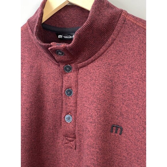 Travis Mathew 4 Button Red Long Sleeve Micro Fleece Pullover Sweater Men’s Large - Picture 5 of 16